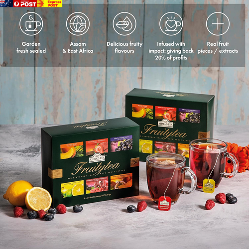 Black & Green Tea, Fruitytea Assorted Sampler Variety Gift Box, 60 Foil Teabags - Picture 8 of 8