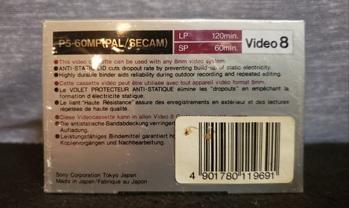 Sealed 2 Pack Sony Video 8 Metal MP PAL/SECAM P5-60MP Cassette Made In Japan - Picture 2 of 4