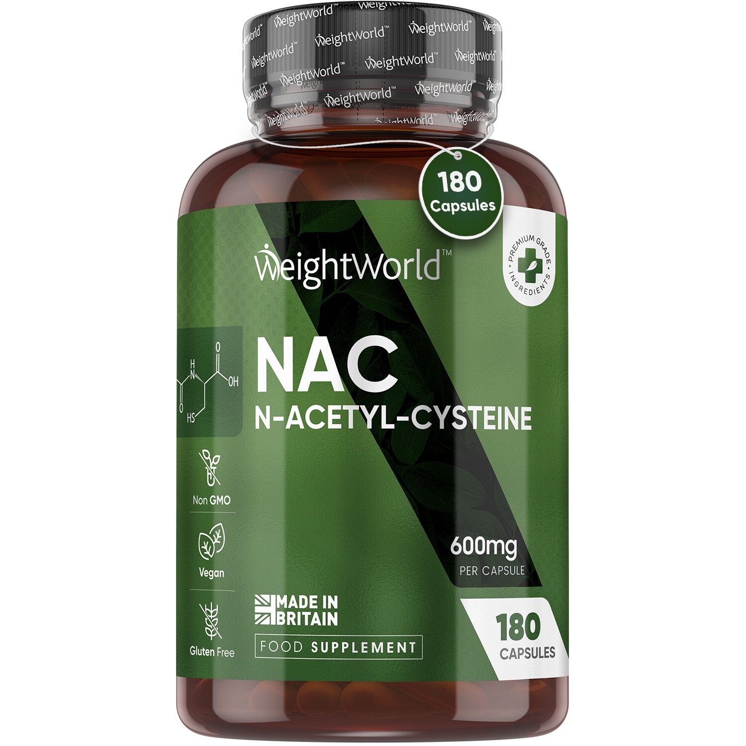 NAC N-Acetyl-Cysteine - 180Capsules - 600mg - Glutathione - Lung & Liver support