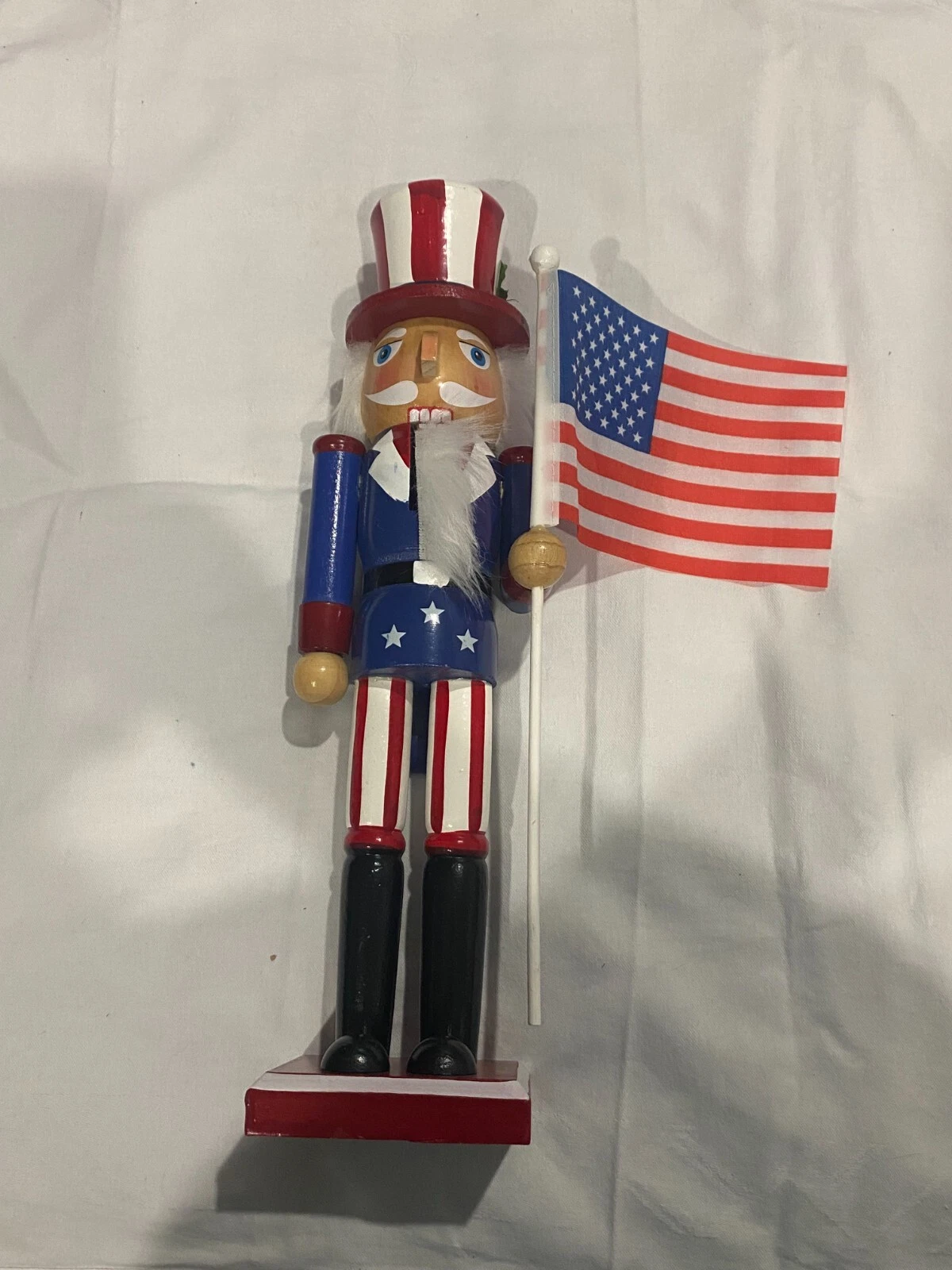 Nutcracker Holiday Patriotic holding USA Flag 14"