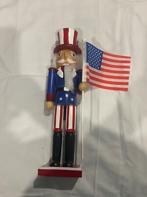 Nutcracker Holiday Patriotic holding USA Flag 14''