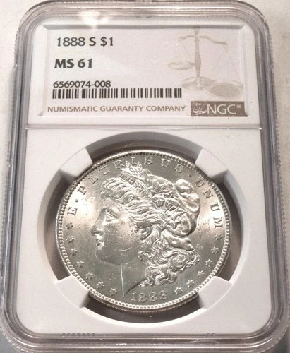 1888 S $1 NGC MS 61 Morgan Silver Dollar, Better, Semi-KEY Date Uncirculated