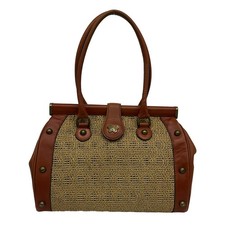 ANNA SUI - Orange Brown Light Brown Leather Natural Fiber Handbag