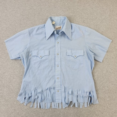 #ad Top Brand Shirt Womens Large VTG Western Pearl Snap Fringe Top Festival Hippie $16.90