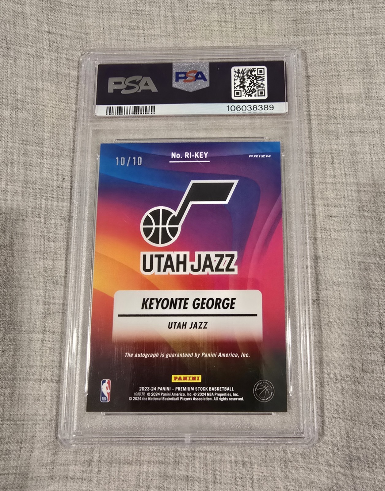2023 Hoops Premium Stock Rookie Ink Keyonte George #RI-KEY Gold Prizm /10 Auto view 4