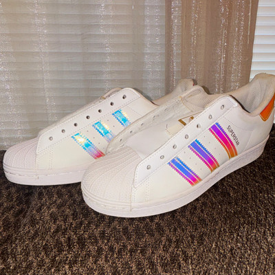 Adidas Superstar White Iridescent Multicolor Stripe Leather Low Top FX7565 2020