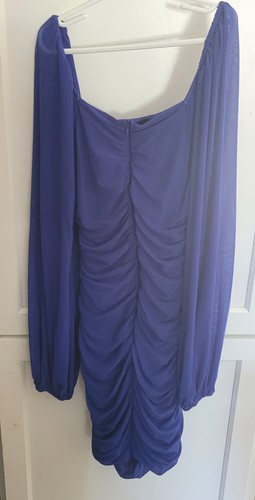 Bodycon-Minikleid Damen Small MEROKEETY Langarm Netz Rüschen blau Reißverschluss - Bild 4 von 8