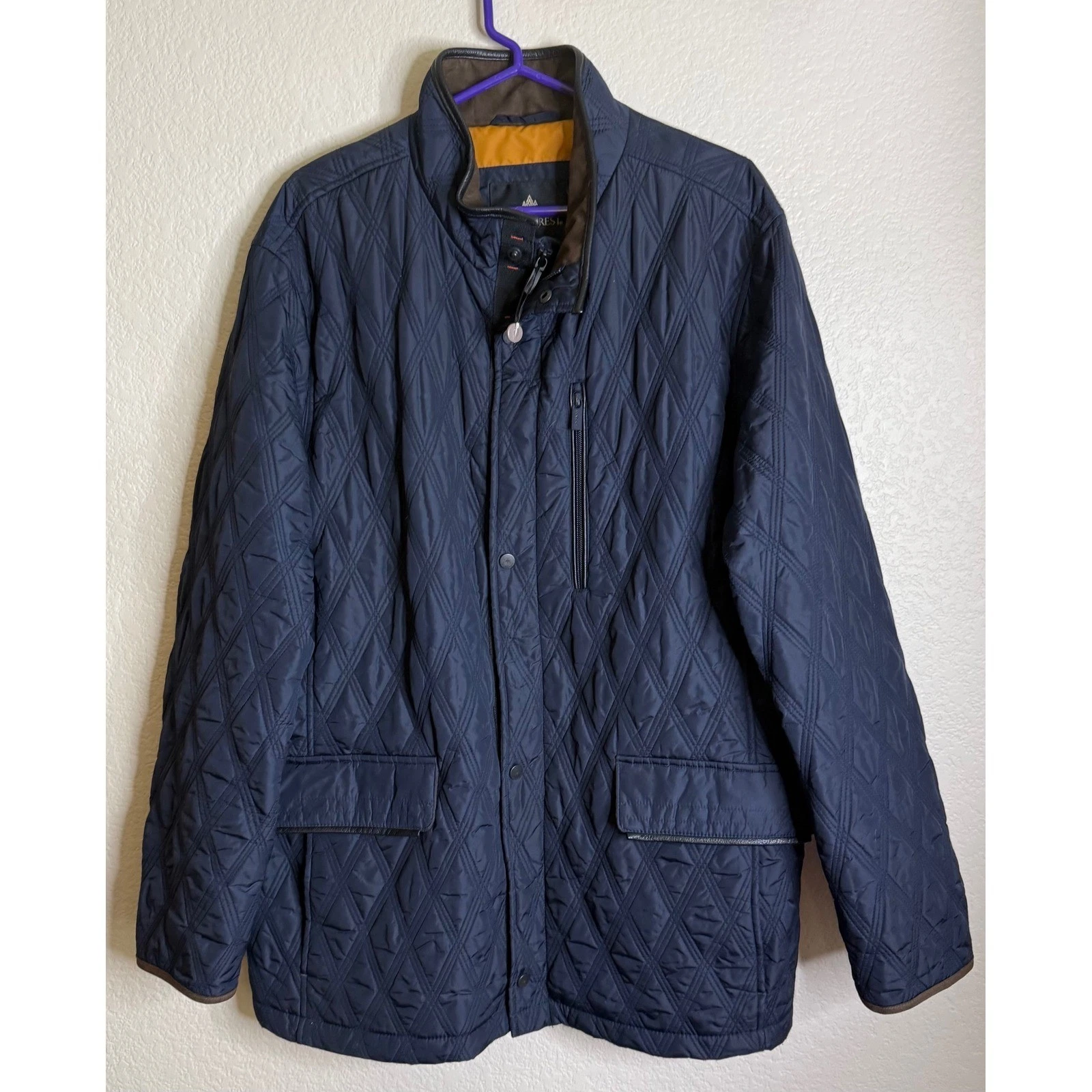 Rainforest Mens XL Quilted Jacket Navy Blue Thermore Insulated Leather Trim