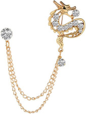Dragon with Hanging Chain Brooch Pin for Women Men Rhinestone Crys...