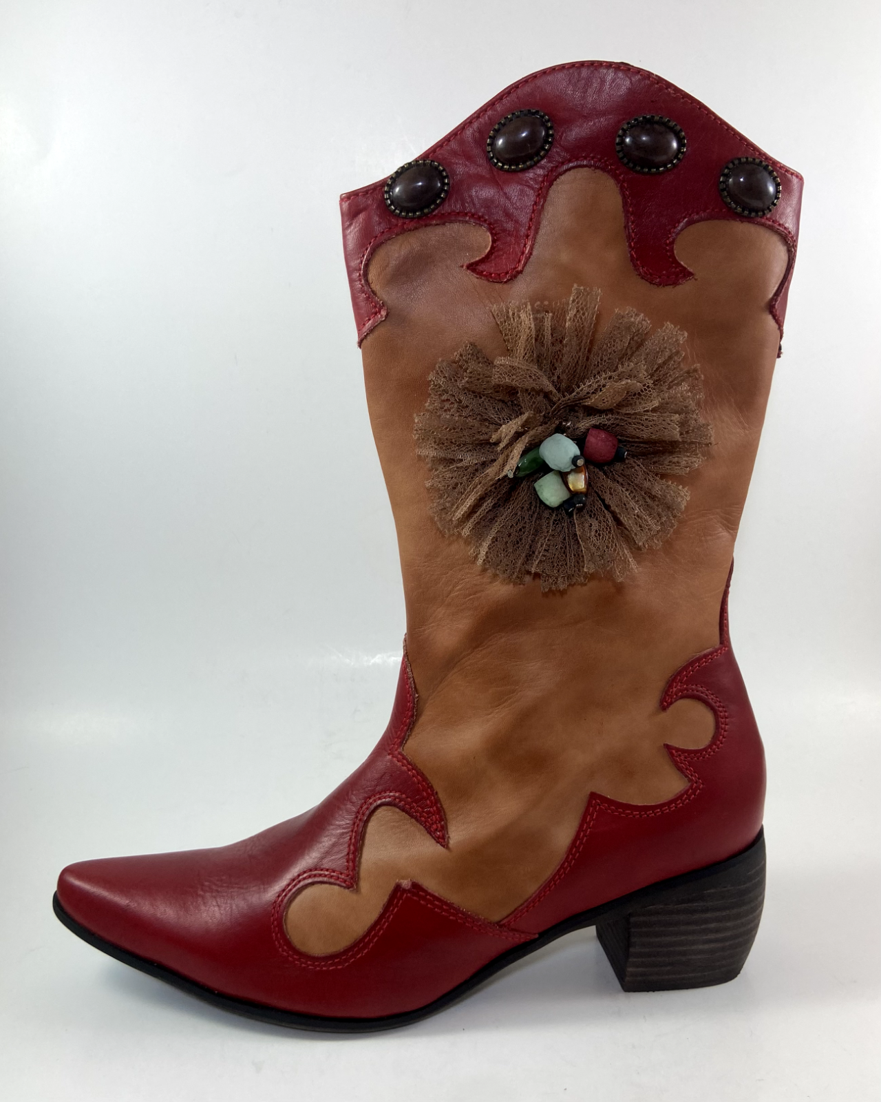 Tan and Red Western Dress Boot Size 8 Elite by Corkys Pioneer; Cowboy New NIB