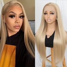Blonde Long Silky Straight Hair Synthetic Lace Front Wig 13x4 Free Part Glueless