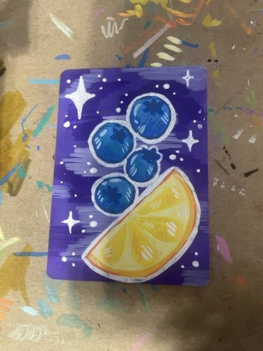 ACEO Original Abstract Mini Painting | Blueberry Lemon Themed Tiny Painting |