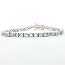 925 Sterling Silver Aquamarine Tennis Bracelet