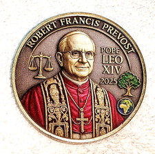 Pope Leo Gold Coin Pray Jesus Crucifix Cross Old Rome Roman Spiritual God Retro