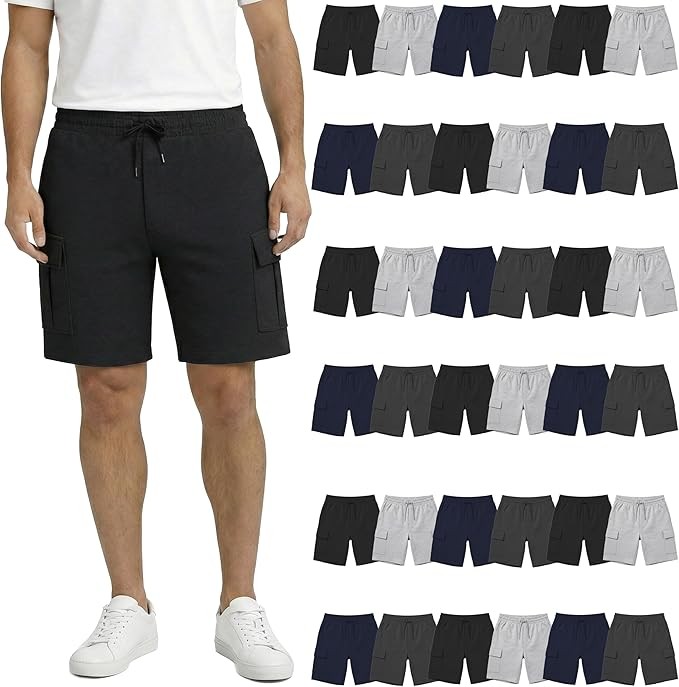 Yacht & Smith Mens 5 Pocket Fleece Cargo Shorts Cotton Drawstring Lounge Short