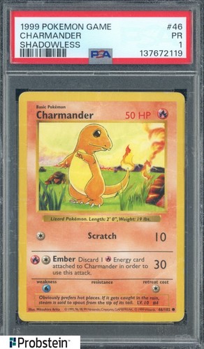 1999 Pokemon Game Shadowless #46 Charmander PSA 1 
