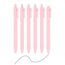 6 Pack Retractable Pens 0.5mm, Black Gel Ink for Office, Light Pink
