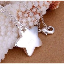 Stamped .925 Sterling Silver Delicate Chain Lobster Claw Block Star Necklace