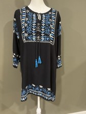 Summer Sale! SHORELINE swimsuit coverup/top, black, embroidery Size L