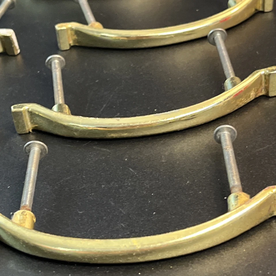 11 Vtg Brass Gold Drawer Pulls Cabinet Lot 5" Handles 3" CtoC W/Screws #245-1 - Image 4 of 4