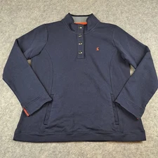Joules Sweatshirt Womens US 12 Navy Funnel Neck Button Henley Pullover Cotton