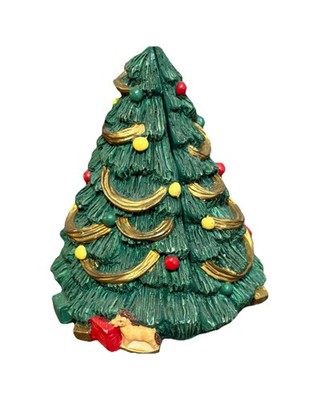 Vintage Resin 3'' Hinged Christmas Tree Opens to Outdoor Wintery Scene with Santa