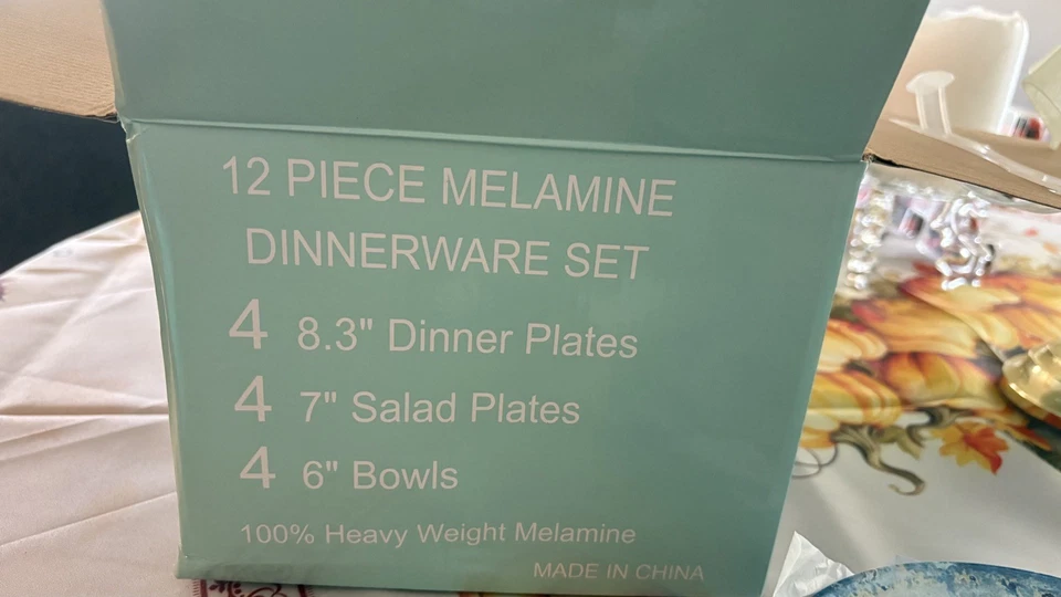 Juego de vajilla de melamina irrompible de 12 piezas servicio 4 apto para lavavajillas costero nuevo Foto 4 de 4