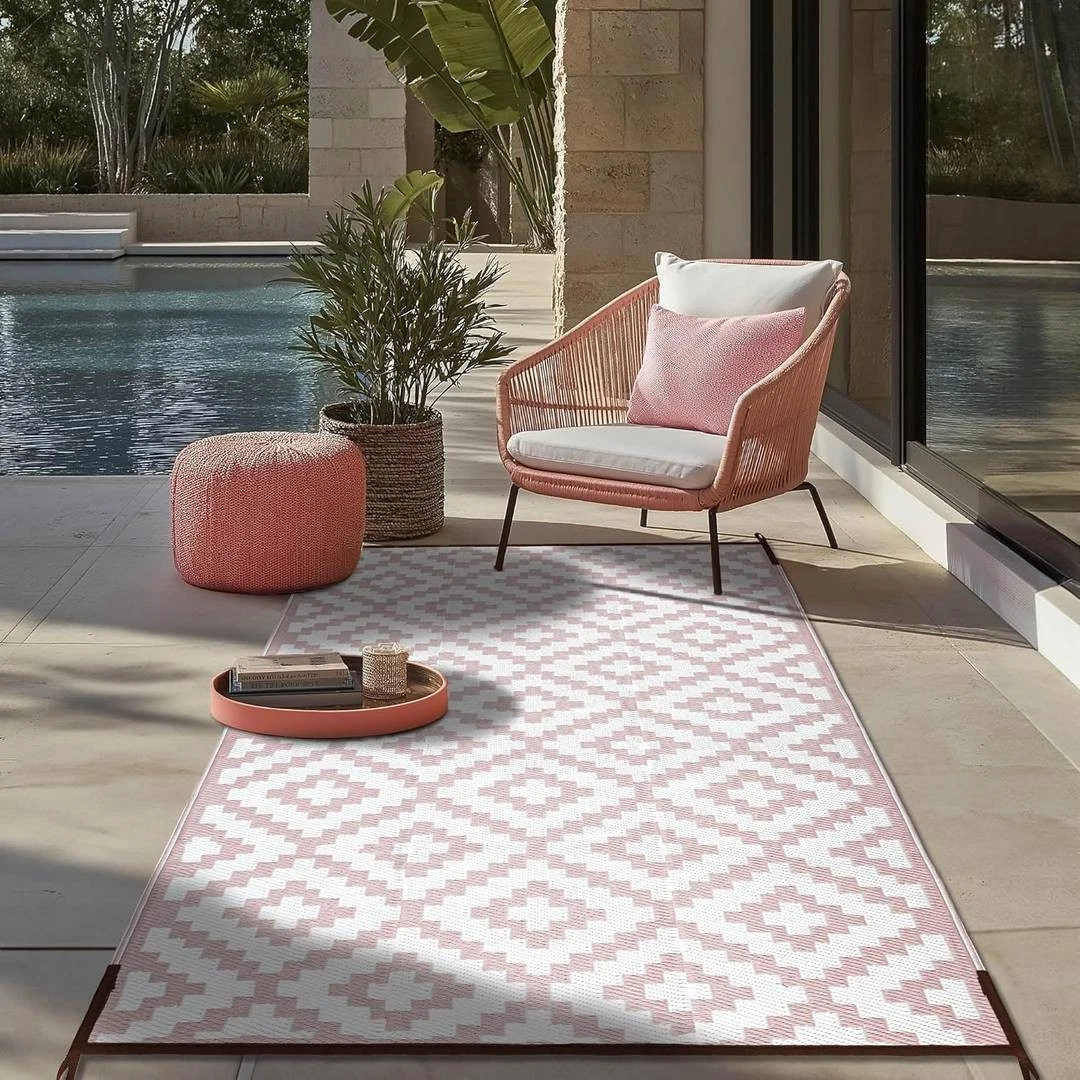 Green Decore Bliss Dusty Rose Pink White Rug 120x180cm Outdoor Mat