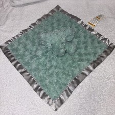 Cloud Island Green Elephant Lovey Security Blanket Satin Trim Silver