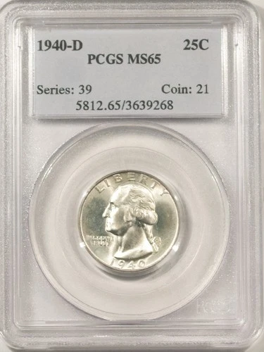 1940-D WASHINGTON QUARTER - PCGS MS-65, BLAST WHITE!