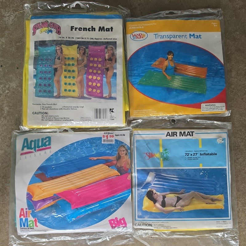 NEW Lot of 4 VINTAGE Pool Inflatable Air Mat Float French 72" Aqua Splash Club