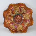 Antique Fenton Amethyst Carnival Glass Bowl Peacock & Grape Ruffled Collar Base