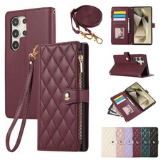 Zip Leather Flip Stand Wallet Phone Case For Samsung Galaxy S26 S25 S24 S23 S22