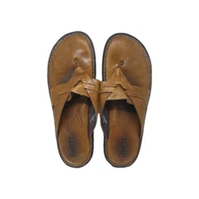 Born Leather Thong Sandals Sz 12/46 Unisex Caramel Brown Flip Flops Leath Insole