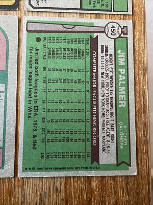 ■Old Palmer / 70〜80's 1973 1974 1975 1976 Topps JIM PALMER Cards #160,40,335,450