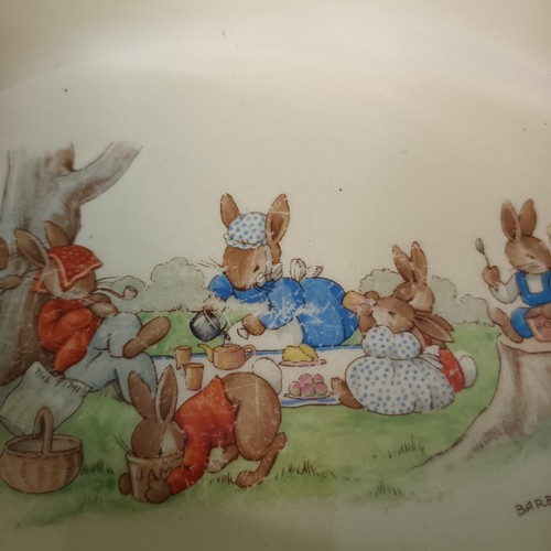 Royal Doulton Bunnykins Oval Bowl Dish Picnic by Barbara Vernon - No tree leaves - Picture 10 of 11