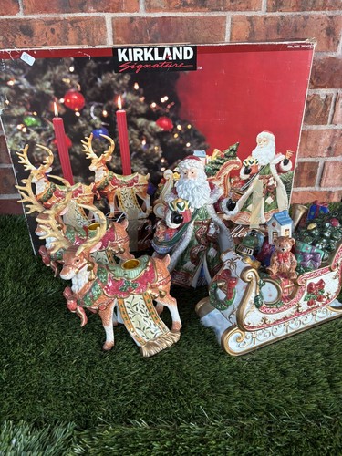 ⭐️Kirkland Signature Weihnachtsmann und Schlitten mit Rentier Kerzenhalter⭐️mit Box⭐️schön