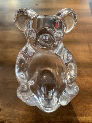 Vintage French Signed  VAN LE CHATEL Art Glass Crystal BEAR Paperweight Ash Tray