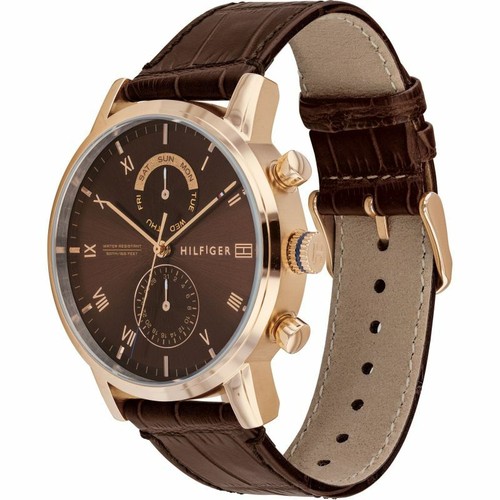 NEW TOMMY HILFIGER KANE TH 1710400 ROSE GOLD/BROWN/LEATHER MENS QUARTZ WATCH - Picture 4 of 8