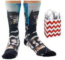 Batman Mens' Crew Socks Character Sublimated 1 Pair  Bag 2 Piece Gift Set NWT
