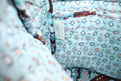 Vera Bradley Java Blue Brown Paisley Print Quilted Flap Messenger Bag - Picture 7 of 11