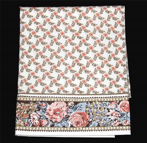 vtg coral brown lavender grey petite flowers floral border full
