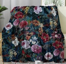 NEW Large Fleece Blanket With Flowers VIBRANT COLORS So Soft 78  X 59  NWT