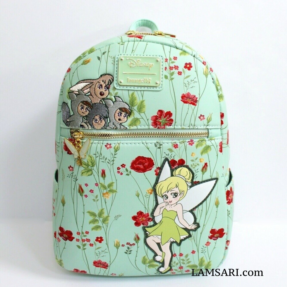 Loungefly Disney Peter Pan Tinkerbell Lost Boys Floral Mini Backpack Green  (E)