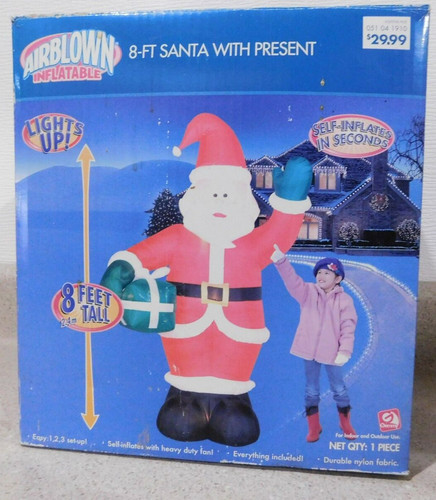 2007 Gemmy Airblown Inflatable 8' Santa With Present Christmas Decor In Box