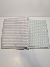 Lot of 2 Unisex Cloud Island Muslin Baby Swaddle Blankets Boy Girl Green Beige