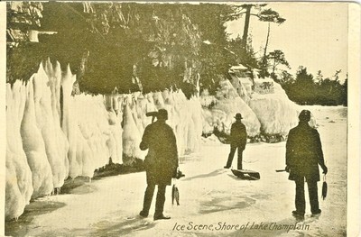 Lake Champlain NY Ice Fishing at foot of Red Rocks