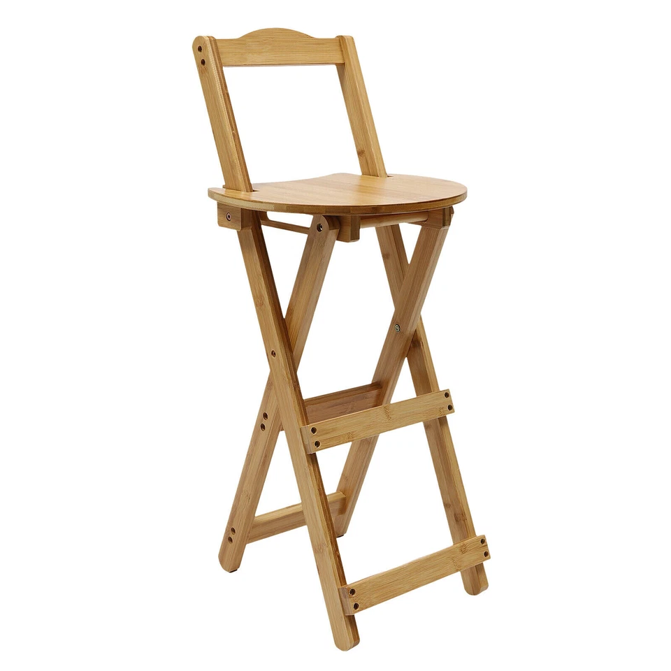 Portable Folding Bamboo Stool Tall Chair Foldable Bar Stool Porch Kitchen Chair - Image 4 of 4