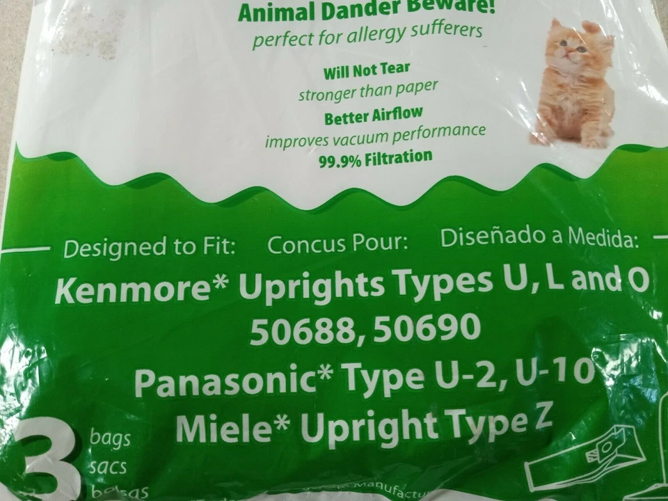 Anti-Allergen Kenmore Cloth Upright Vacuum Bags Type U & O 50688, 5069 - Image 3 of 3