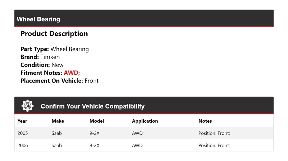 For 2005-2006 Saab 9-2X AWD Wheel Bearing Front Timken - Image 2 of 4